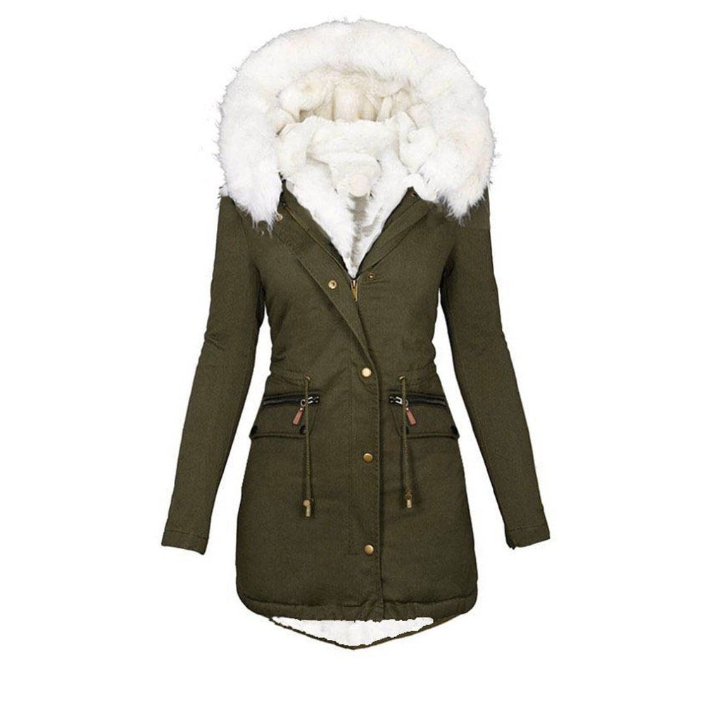 TIMIFIS Womens Coats Plus Size Overcoats with Fur Hood Fleece Chunky Jackets Zipper Button Outerwear Winter Warm Parka
