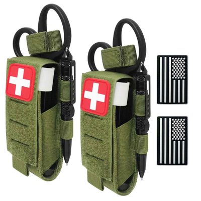 VIIDOO Molle TQ Pouch Tourniquet Holder & Tactical Trauma Medical Shear Pouch Holder - Green Polyester MOLLE PALS Duty Belt Loop EMT EMS