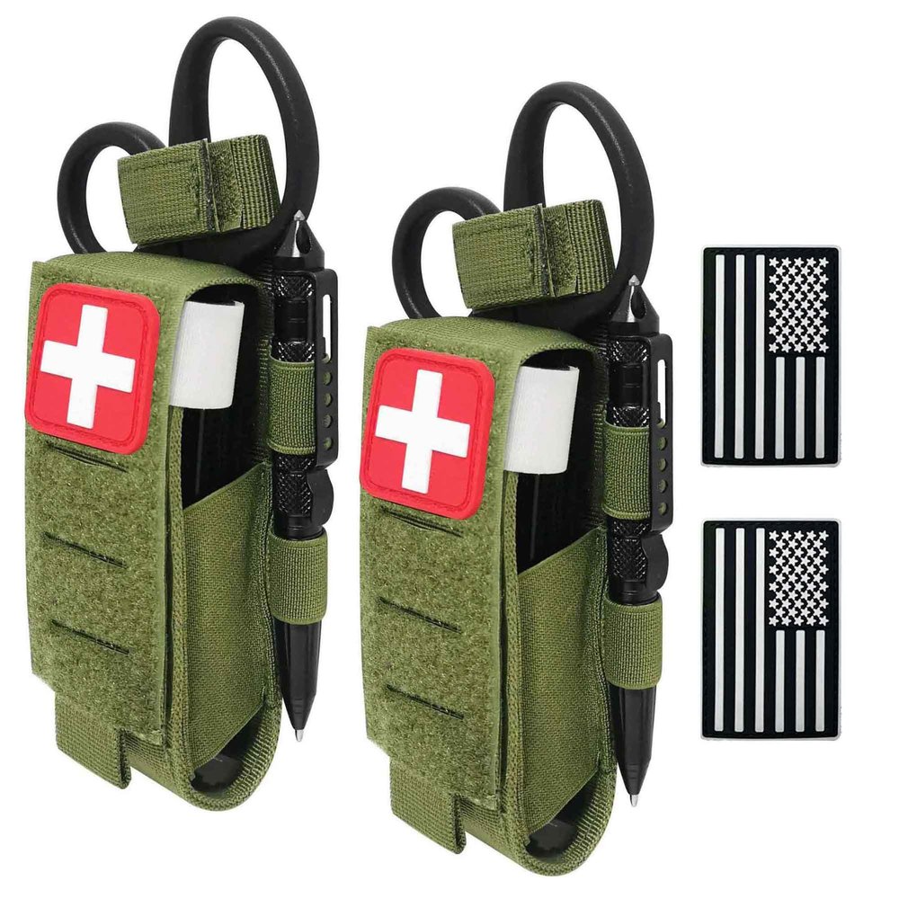 VIIDOO Molle TQ Pouch Tourniquet Holder & Tactical Trauma Medical Shear Pouch Holder - Green Polyester MOLLE PALS Duty Belt Loop EMT EMS