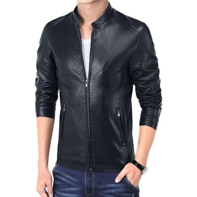 Maiyifu-GJ Men Casual Faux Leather Biker Jacket Stylish Stand Collar Bomber Jackets PU Leather Lightweight Motorcycle Coats (Black,3X-Large)