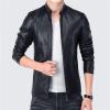 Maiyifu-GJ Men Casual Faux Leather Biker Jacket Stylish Stand Collar Bomber Jackets PU Leather Lightweight Motorcycle Coats (Black,3X-Large) view 3