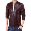 Maiyifu-GJ Men Casual Faux Leather Biker Jacket Stylish Stand Collar Bomber Jackets PU Leather Lightweight Motorcycle Coats (Red Wine,3X-Large) view 1