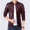 Maiyifu-GJ Men Casual Faux Leather Biker Jacket Stylish Stand Collar Bomber Jackets PU Leather Lightweight Motorcycle Coats (Red Wine,3X-Large) view 2
