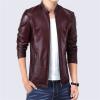 Maiyifu-GJ Men Casual Faux Leather Biker Jacket Stylish Stand Collar Bomber Jackets PU Leather Lightweight Motorcycle Coats (Red Wine,3X-Large) view 3