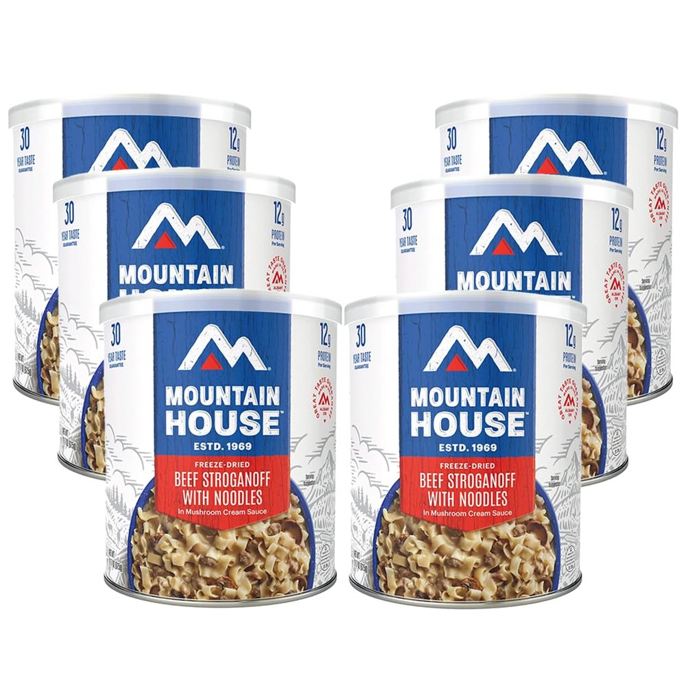 Mountain House Freeze-Dried Beef Stroganoff with Noodles #10 Can 10 Servings per Can Fully Cooked, Ready-to-Eat Emergency Survival Food Delicious High-Protein Camping, Hiking & Hunting Meal Easy-Prep Dinner with 30-Year Taste Guarantee Made