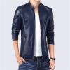 Maiyifu-GJ Men Casual Faux Leather Biker Jacket Stylish Stand Collar Bomber Jackets PU Leather Lightweight Motorcycle Coats (Blue,3X-Large) view 2