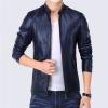 Maiyifu-GJ Men Casual Faux Leather Biker Jacket Stylish Stand Collar Bomber Jackets PU Leather Lightweight Motorcycle Coats (Blue,3X-Large) view 3