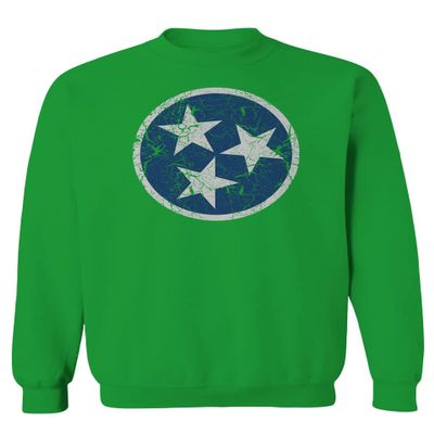 0518. Vintage Retro Distressed Graphic Tennessee Flag Stars Men's Crewneck Sweatshirt (Irish Green X-Large)