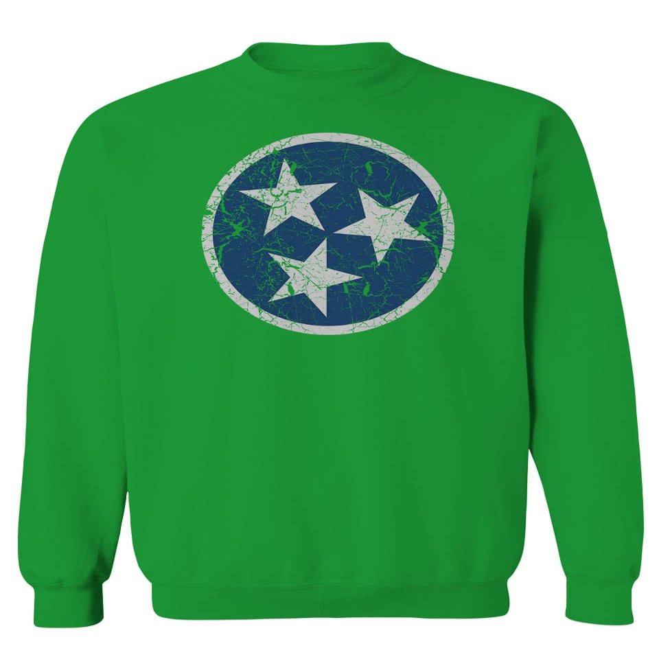 0518. Vintage Retro Distressed Graphic Tennessee Flag Stars Men's Crewneck Sweatshirt (Irish Green X-Large)