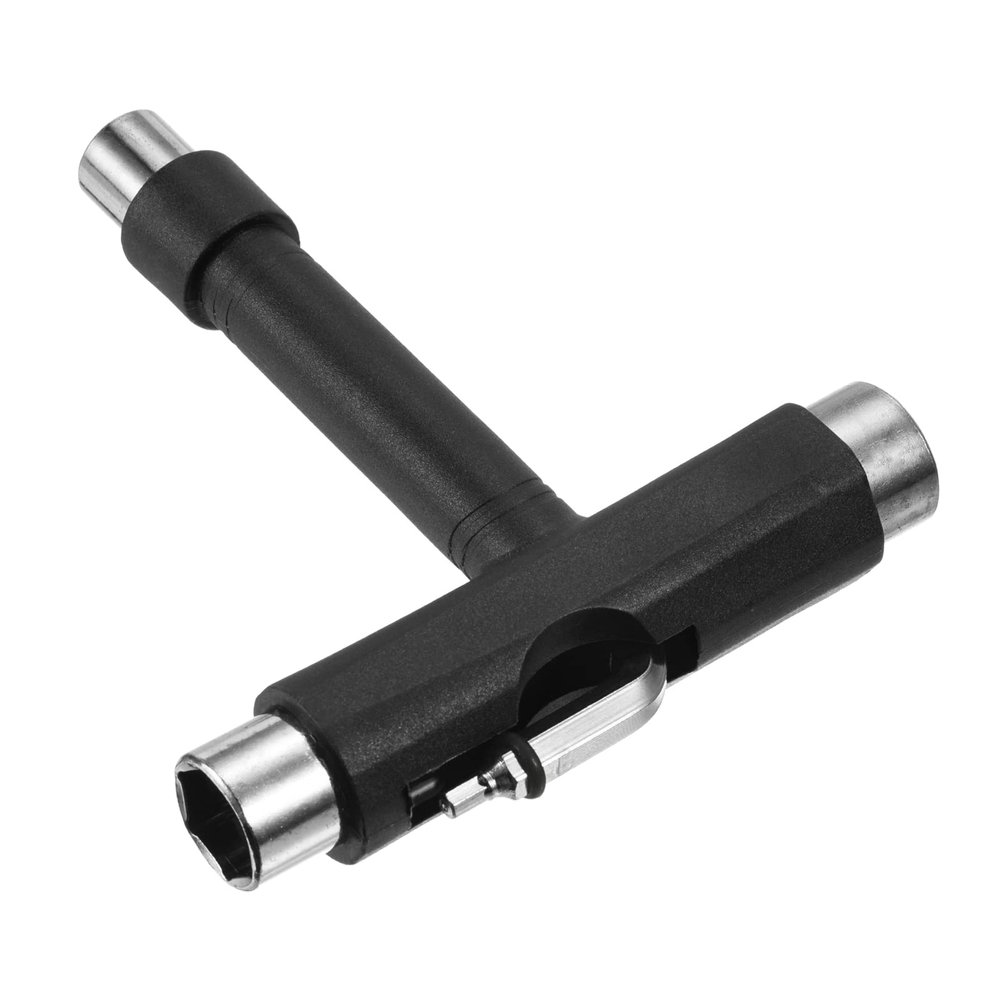 PATIKIL All-in-One Skate Tool, Multi-Function Portable Skateboard Tool T Tool Wrench with L-Type Cross Head Screwdriver for Roller Skate, Black