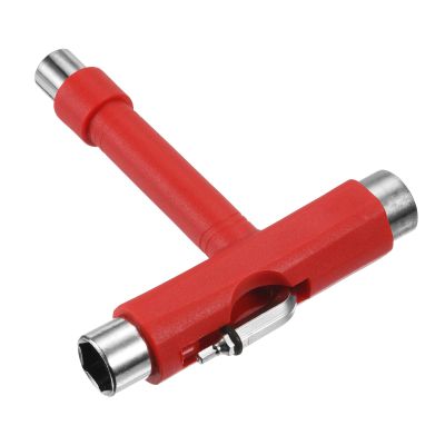 PATIKIL All-in-One Skate Tool, Multi-Function Portable Skateboard Tool T Tool Wrench with L-Type Cross Head Screwdriver for Roller Skate, Red