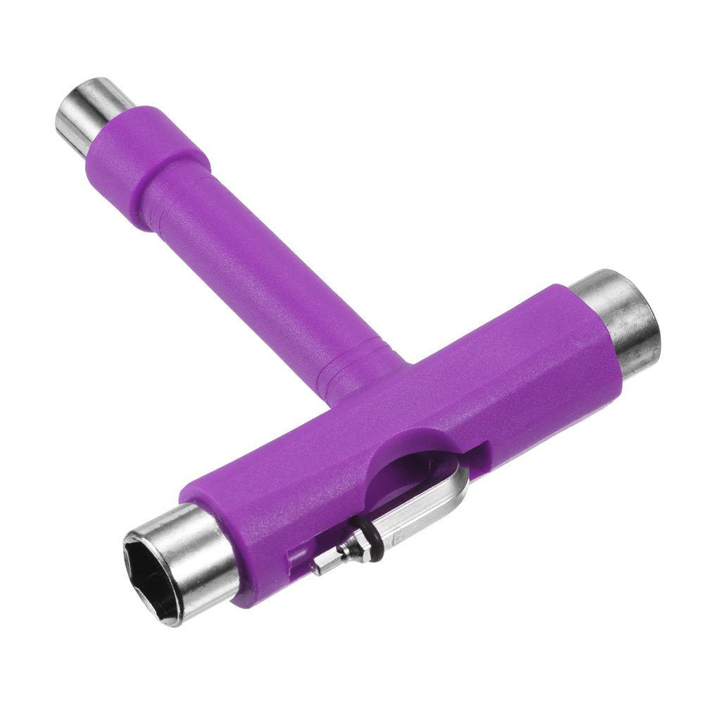 PATIKIL All-in-One Skate Tool, Multi-Function Portable Skateboard Tool T Tool Wrench with L-Type Cross Head Screwdriver for Roller Skate, Purple