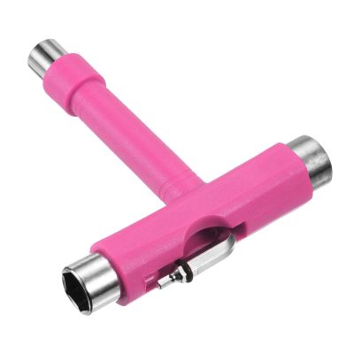 PATIKIL All-in-One Skate Tool, Multi-Function Portable Skateboard Tool T Tool Wrench with L-Type Cross Head Screwdriver for Roller Skate, Pink