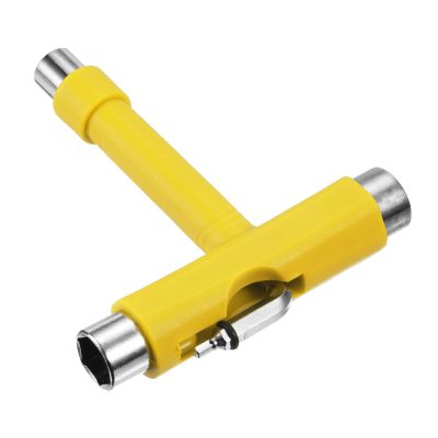 PATIKIL All-in-One Skate Tool, Multi-Function Portable Skateboard Tool T Tool Wrench with L-Type Cross Head Screwdriver for Roller Skate, Yellow