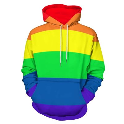 Bagea-Ka Gay Pride LGBT Rainbow Flag Pattern Unisex Hoodie Sweatshirt Pullover with Pockets 3D Print for Men Women 2XL