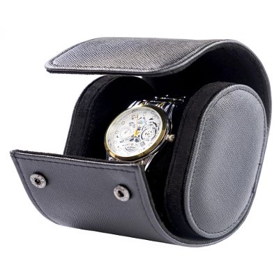 MR.OKAY Single Watch Travel Case-Classic Leather Watch Case With Superb Texture.Portable Watch Roll Or Organizer For Storage And Display. Best Travel Gift for Men,All Handcrafted By Artisans.