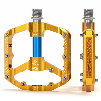 Mountain Bike Pedals with 3 Seal Bearing - 9/16" MTB Pedals Platform Lightweight - Non-Slip Bicycle Pedals for BMX MTB (Gold-Blue)