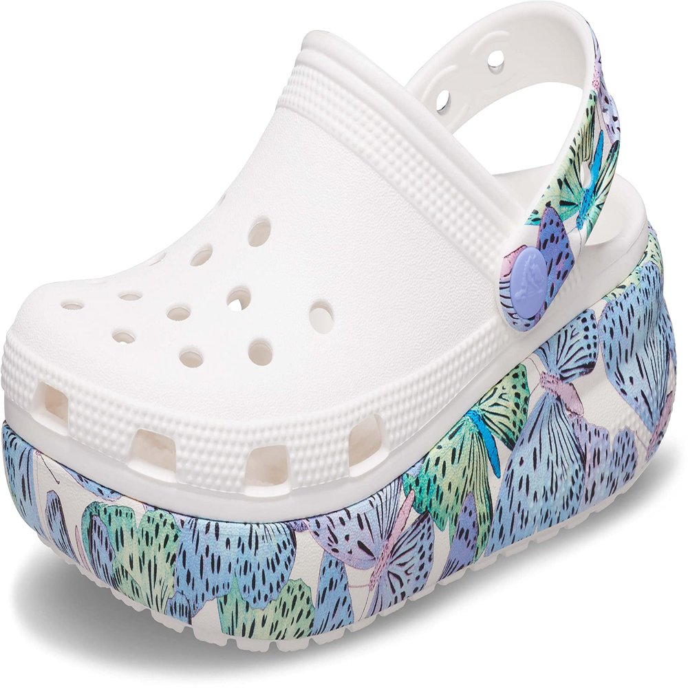 Crocs Unisex Classic Crush Clog White/Multi Butterfly Men's 13, Women's 15 Medium