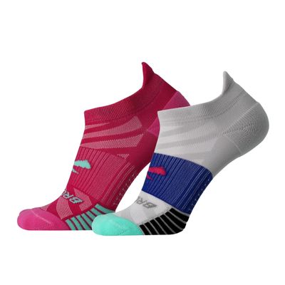 Brooks Ghost Lite No Show Socks I Performance Running, Comfort Fit with Arch Support for Men & Women (2-Pack Set) - Pink/Salt & Light Grey/Salt - X-Large