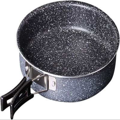 TATSEN Portable Round Non Stick Frying Pan for Outdoor Camping Picnic Cookware Tableware Utensils with Folding Handle