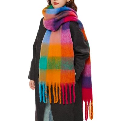 OUNIYA Large Chunky Plaid Scarf Winter Women Oversized Blanket Scarves Colorful Big Cashmere Thick Warm Shawl (Red)