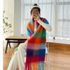 OUNIYA Large Chunky Plaid Scarf Winter Women Oversized Blanket Scarves Colorful Big Cashmere Thick Warm Shawl (Red) view 3