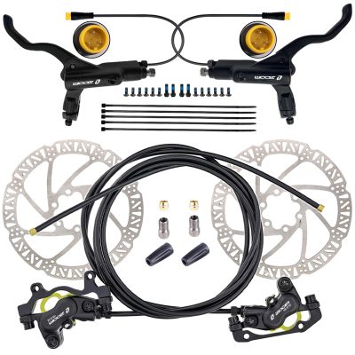 CooMeng Zoom HB876E 3-PIN 4-Pistons E-Bike Electric Power-Off Hydraulic Brake Set with 180mm Rotors, Pre-Bled Hydraulic Disc Brake Caliper Lever for eBike (Included Mounting Adapter) - Black