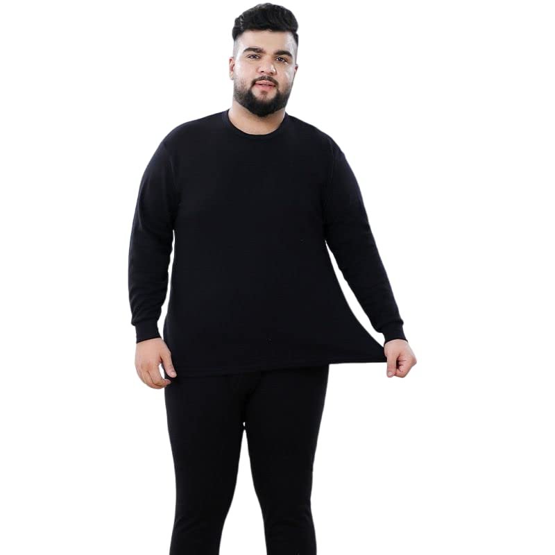 LUBOSE Men's Thermal Underwear Round Neck Cotton Underwear Thermal Set Long Sleeve Pants Set Underlay(XL, Black)