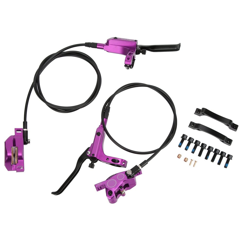 Bilateral Oil Brake, Right Rear 4 Piston Hydraulic Disc Brake Left Front CNC Resin Metal Brake Pad for Cycling(Purple)
