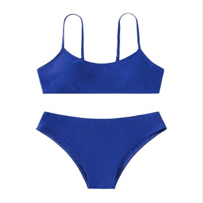 SHENHE Girl's 2 Piece High Waisted Spaghetti Strap Swimsuit Bathing Suit Bikini Royal Blue 14Y