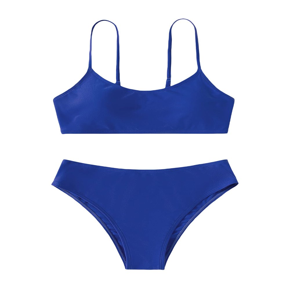 SHENHE Girl's 2 Piece High Waisted Spaghetti Strap Swimsuit Bathing Suit Bikini Royal Blue 14Y
