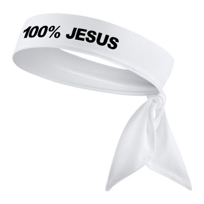 100% Jesus Sports Head Tie Headband Soccer Ftbol Football White Black Athletics Fitness - Stretch Sweatband Headwrap Ninja Tie Bandana Moisture Wicking (White Headband)