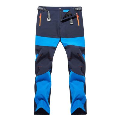 Hiking Pants for Men's Outdoor Ski Snow Pants Stretch Zip Pockets Cargo Pants Breathable Softshell Work Pants Blue