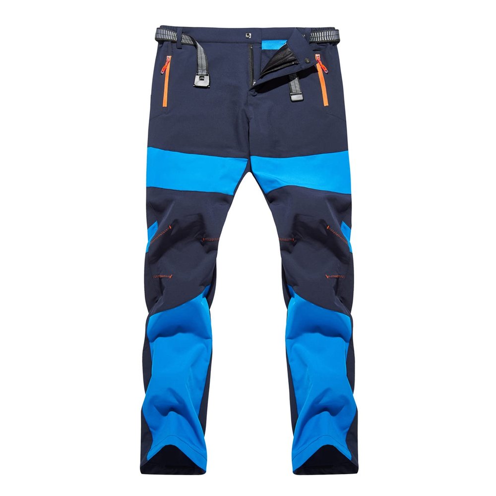 Hiking Pants for Men's Outdoor Ski Snow Pants Stretch Zip Pockets Cargo Pants Breathable Softshell Work Pants Blue