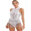 easyforever Women's Glitter Sequins Latin Dance Leotard Dancewear Fringe Jazz Ballroom Samba Dance Dress White F X-Large view 2