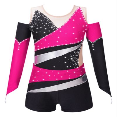 Aislor Kids Girls Off-shoulder Long Sleeve Ballet Leotards Gymnastics Bodysuit Biketard Jumpsuit with Shorts Set Pink 6 Years