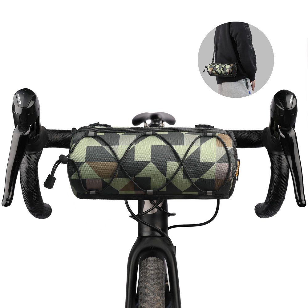 Rhinowalk Bike Handlebar Bag, Bicycle Front Bag Shoulder Bag Storage Bag with Shoulder Strap for Road Mountain Bike Cycling Travel (Camouflage green)