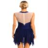 FEESHOW Women Figure Skating Dresses Glittery Rhinestone Lyrcial Dresses Contemporary Dance Costumes Uniforms #06-Navy Blue X-Large view 4