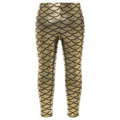 Loloda Girls Kids Shiny Metallic Yoga Active Leggings Thick Warm Athletic Tights Fleece Pants for Workout Fitness Sports Gold 2-3 Years