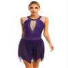 FEESHOW Women Figure Skating Dresses Glittery Rhinestone Lyrcial Dresses Contemporary Dance Costumes Uniforms #06-Purple X-Large view 1
