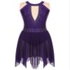 FEESHOW Women Figure Skating Dresses Glittery Rhinestone Lyrcial Dresses Contemporary Dance Costumes Uniforms #06-Purple X-Large view 3