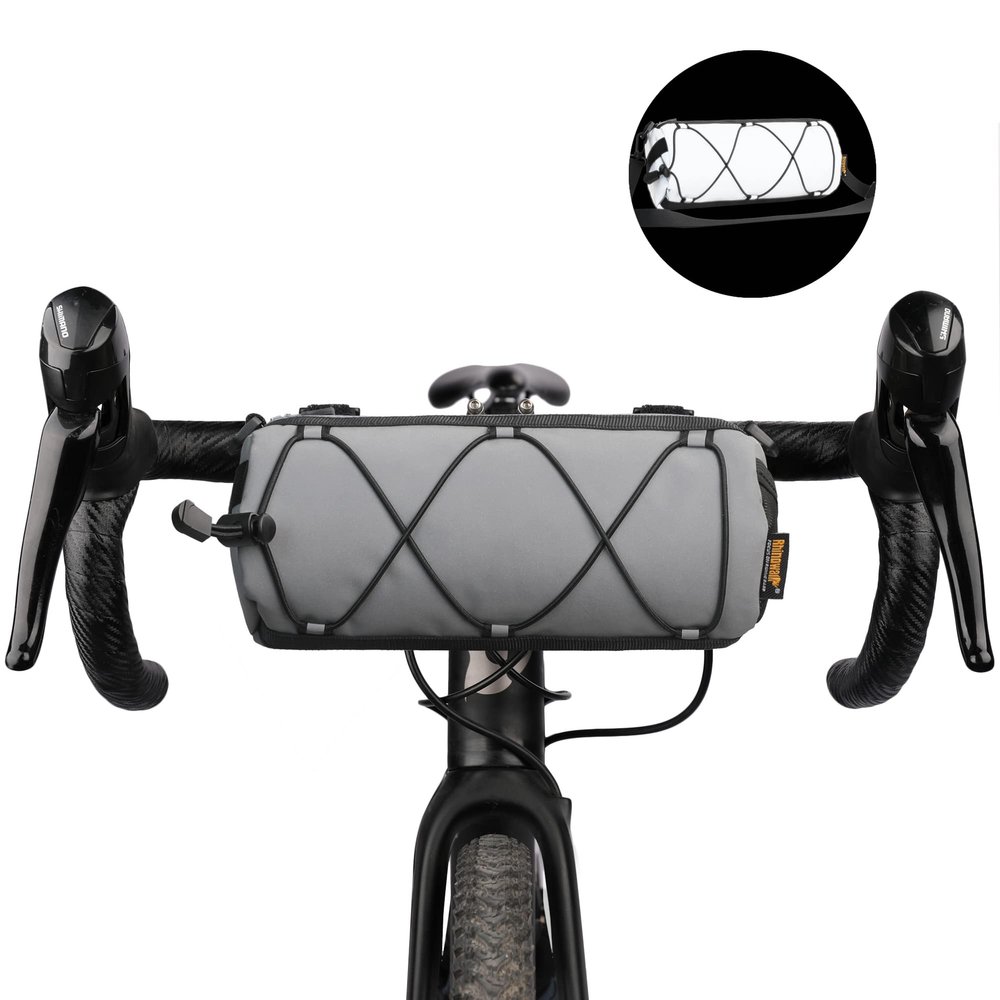 Rhinowalk Bike Handlebar Bag, Bicycle Front Bag Shoulder Bag Storage Bag with Shoulder Strap for Road Mountain Bike Cycling Travel (Reflective grey)