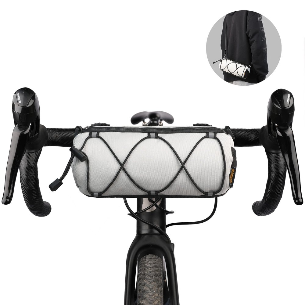 Rhinowalk Bike Handlebar Bag Bicycle Front Bag Shoulder Bag Storage Bag with Shoulder Strap for Road Mountain Bike Cycling Travel (White)