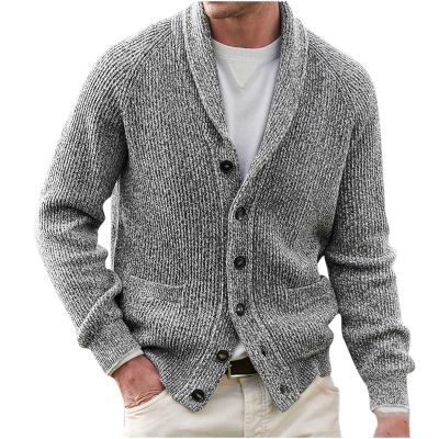 XUNRYAN Mens Sweater Cardigans Cable Knit Casual Button Sweater Shawl Collar Fleece Long-Sleeve Chenille Sweater w Pockets