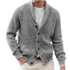 XUNRYAN Mens Sweater Cardigans Cable Knit Casual Button Sweater Shawl Collar Fleece Long-Sleeve Chenille Sweater w Pockets view 1