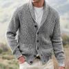 XUNRYAN Mens Sweater Cardigans Cable Knit Casual Button Sweater Shawl Collar Fleece Long-Sleeve Chenille Sweater w Pockets view 2