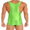 FEESHOW Mens Sissy Lingerie Cutout Sleeveless High Cut Thong Workout Bodysuit Leotard Underwear Fluorescent Green X-Large view 2