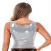 ACSUSS Women's Sexy Patent Leather Tank Tops Camisole Wet Look Sleeveless Vest Tops Clubwear Silver 4X-Large view 2