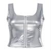 ACSUSS Women's Sexy Patent Leather Tank Tops Camisole Wet Look Sleeveless Vest Tops Clubwear Silver 4X-Large view 3