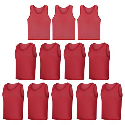 LTHYTY 12 Pack Scrimmage Vest/Team Training Jerseys/Sports Pinnies/Practice Jerseys/Soccer Bibs with Carry Bag (as1, Alpha, x_l, Regular, Regular, red)